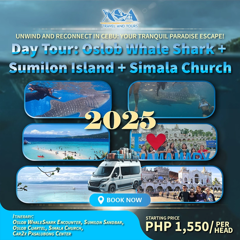 Swim with whale sharks, relax on Sumilon’s pristine sandbar, and visit the majestic Simala Church.